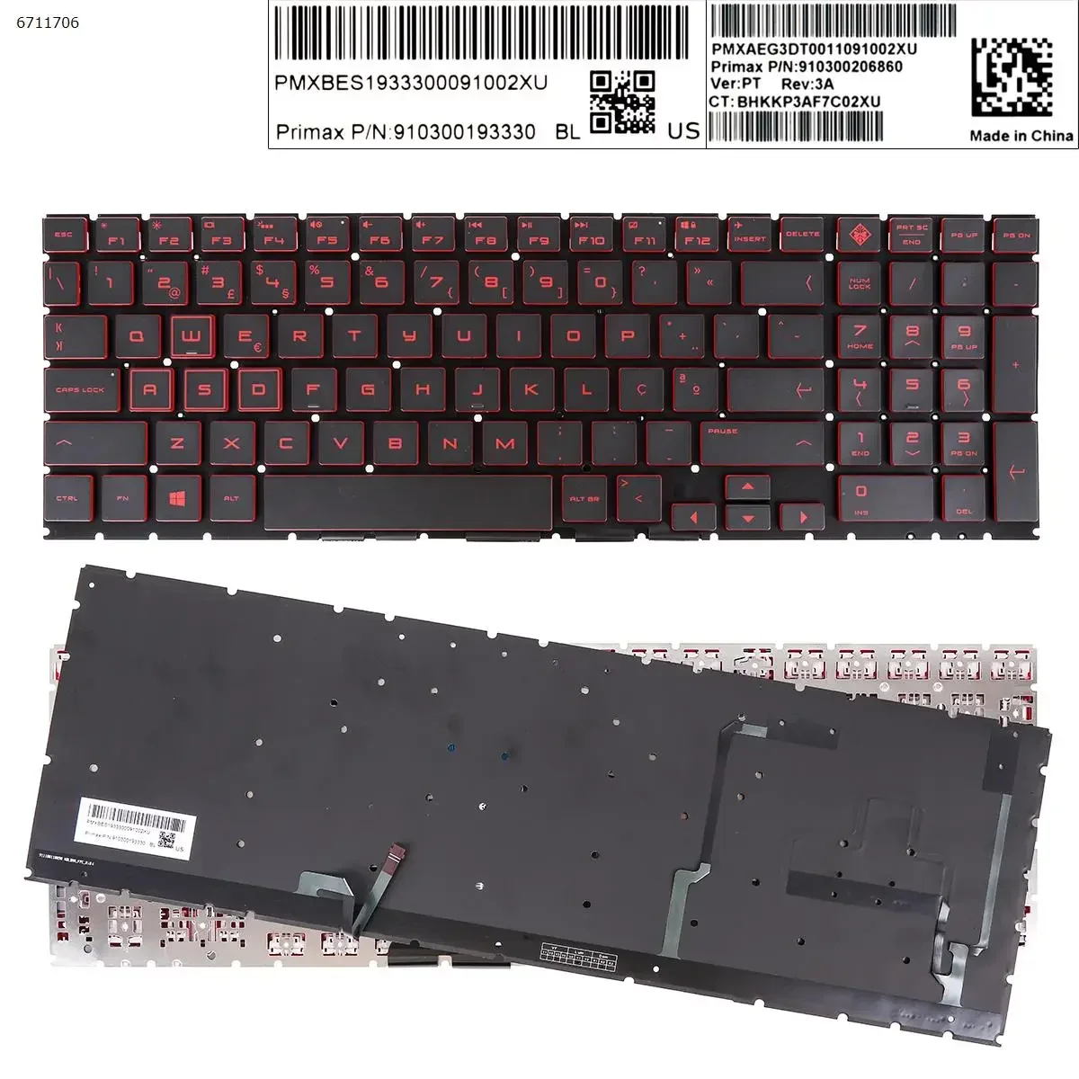 PO Laptop Keyboard for HP Omen 15-DC TPN-Q211 15-dc000 15t-dc000 15-dc0010nr Red Printing  Backlit