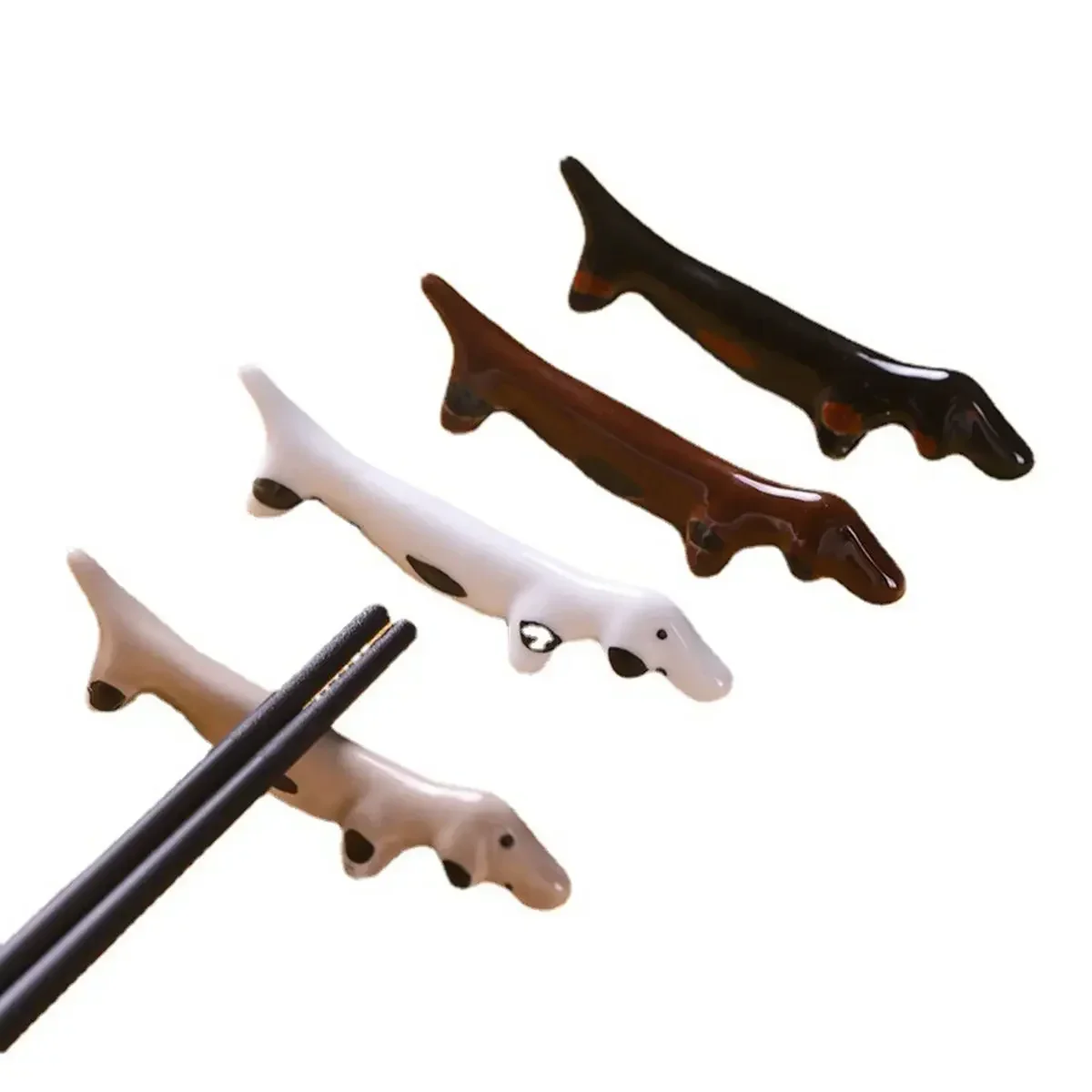 Creative Retro Ceramic Chopstick Holder Dachshund Dog Shaped Dinnerware Stand Cute Home Table Decoration