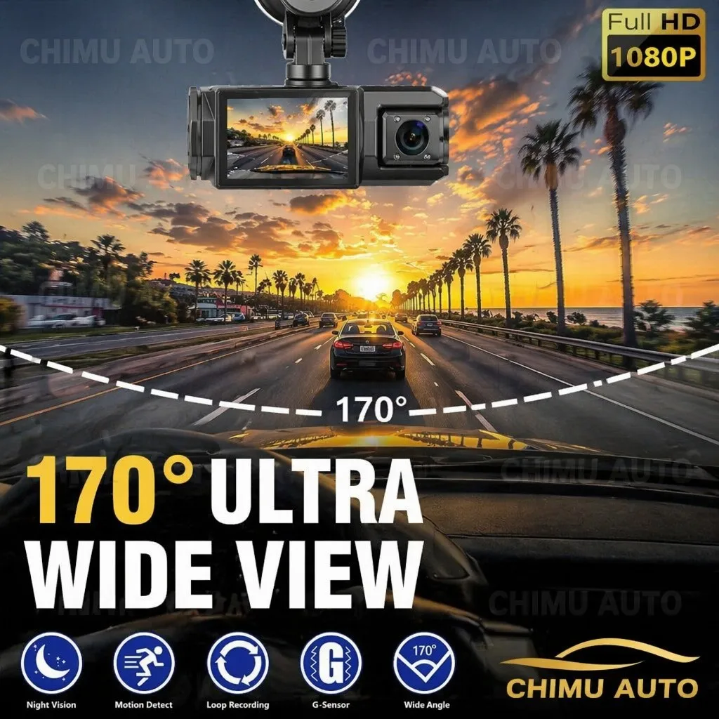 【CHIMU AUTO】 1080P 3-Channel Dash Cam Front Interior Rear WiFi Car DVR WiFi Phone Link IR Night Vision 170° Wide Angle