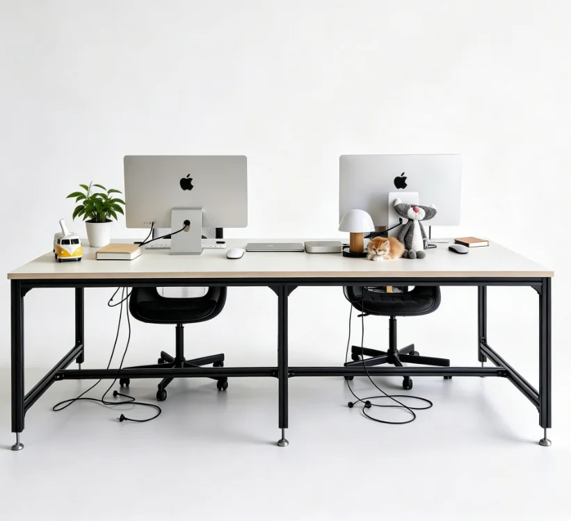 *4040 Heavy Duty Black Anodized Aluminum Profile Double Desk Modern Office Workstation Industrial Style Double Person Office Des