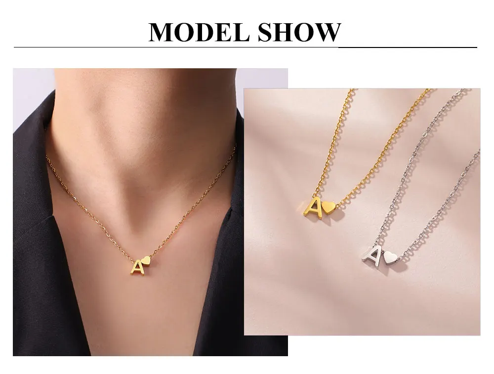 Cazador Anfangsbuchstabe Mini Herz Anhänger Halskette für Frauen Edelstahl A-Z Alphabet Halsband Kette Schmuck Valentinstag Geschenk – Detail 6