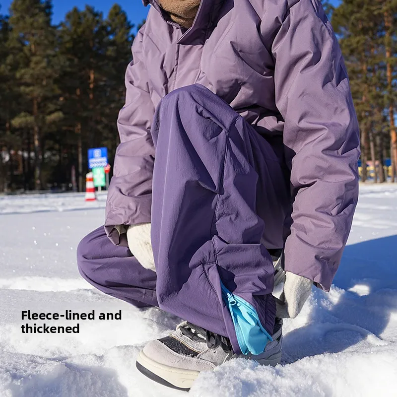 

Outdoor Purple Men's Winter Ski Pants Fce Lined Zipper Soft ell Windproof Northeast Cold Resistant Casual Straight Leg T...