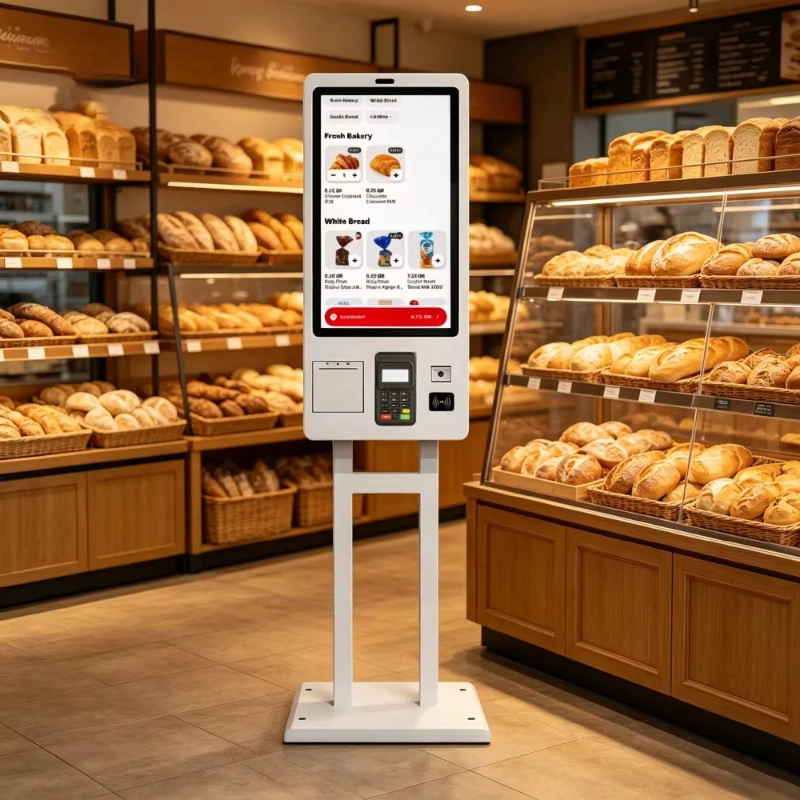 General merchandise store kiosks, ordering kiosks, touchscreen kiosks with credit card readers