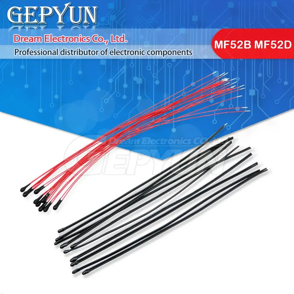 10PCS NTC Thermistor Thermal Resistor MF52B MF52D 10K 100K Probe strap wire B3950 B3435 1% 10CM Temperature control sensor new