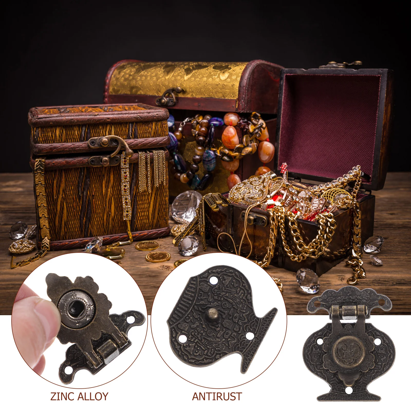 

10pcs Vintage Toggle Hasp Latch Zinc Alloy Rustproof Cabinet Part For Jewelry Box Wooden Case Drawer Buckle Brass