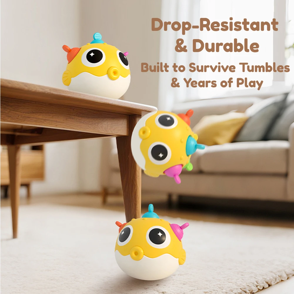 Kugelfisch Baby Roly-Poly Rasselspielzeug mit Beißringknopf, motorische Fähigkeiten, Hand-Auge-Koordination, frühes Lernspielzeug, Geschenk für Neugeborene