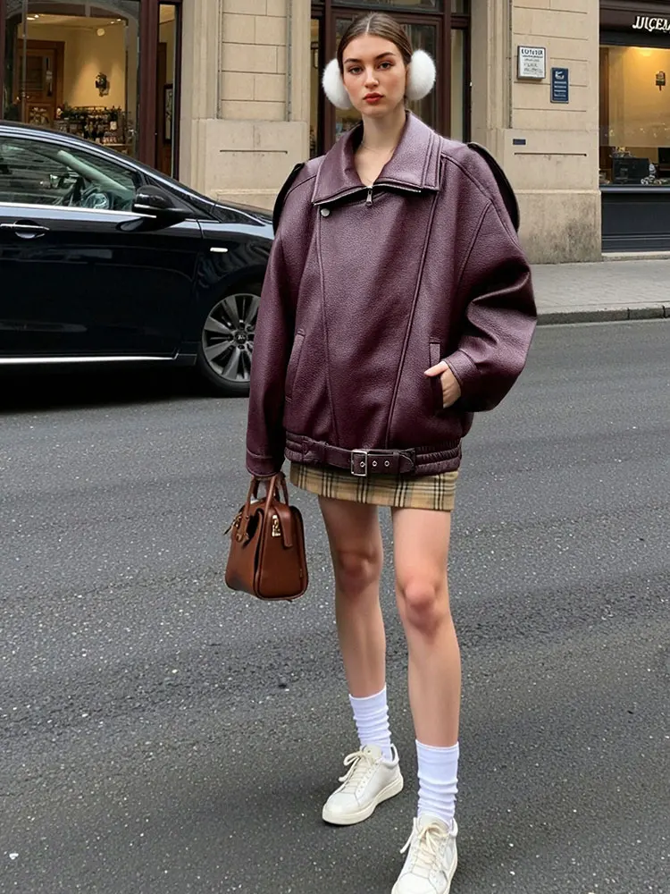 HH Giacche autunnali in ecopelle per donna Cappotto invernale spesso caldo a maniche lunghe con cerniera Giacca da moto da donna vintage