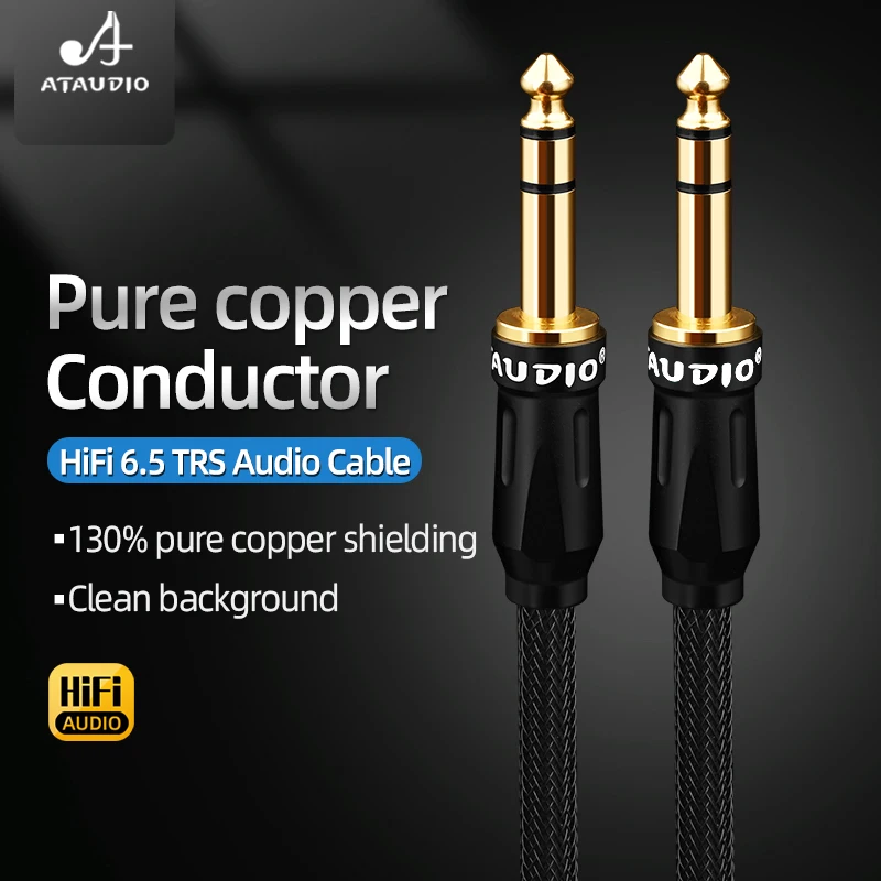 ATAUDIO HiFi 6.5mm TRS Guitar Audio Cable 6N OFC Hi-end 1/4 Inch Stereo 6.5mm Jack to 6.5mm Jack Aux Connector Cable