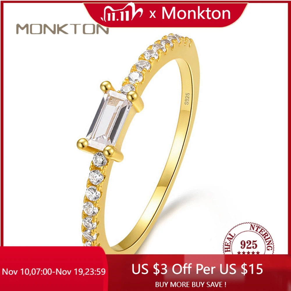 

Monkton Real 925 Sterling Silver Simple Rectangle Zirconia Rings for Women Daily Stackable Promise Jewelry for Women Anillos