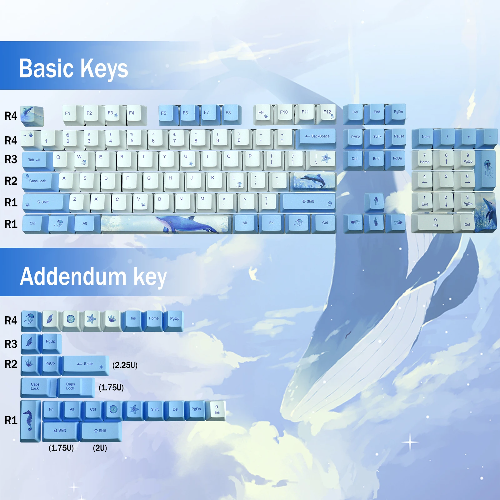 60 And 100 Percent Keycaps PBT OEM Profile For Cherry MX Mechanical Keyboard Double-shot Cute Anime White Blue Backlit Key Caps