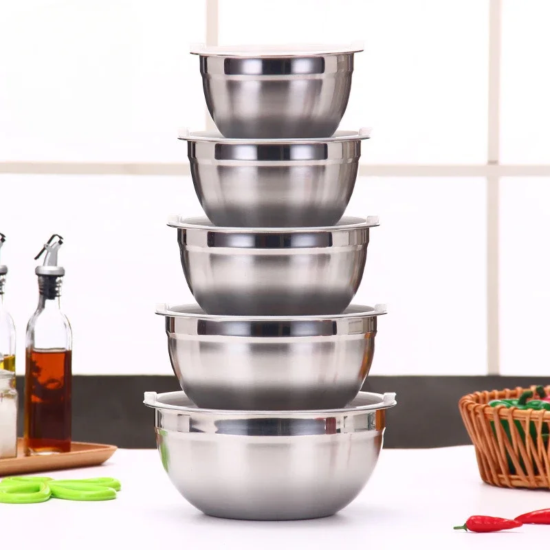 

1 Pcs Mixing Bowl,Stainless Steel Salad Bowl With Airtight Lid&Non-Slip Base,Serving Bowl For Kitchen Cooking Baking,Etc