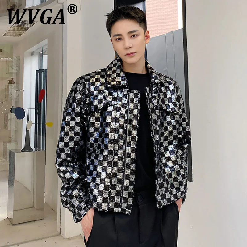 

WVGA Новая мужская куртка Весна Осень Tide High Street Элегантный дизайн с блестками Модные нишевые шикарные повседневные пальто с длинными рукавами Ins W10776