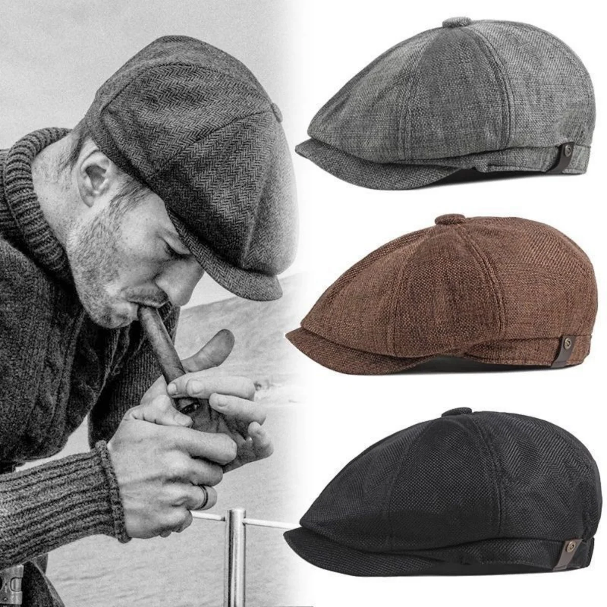 Men\'s Octagonal Hat Retro Newsboy Caps Men British Painters Hats Autumn Winter Berets Herringbone Flat Cap Hip Hop Berets Gorras