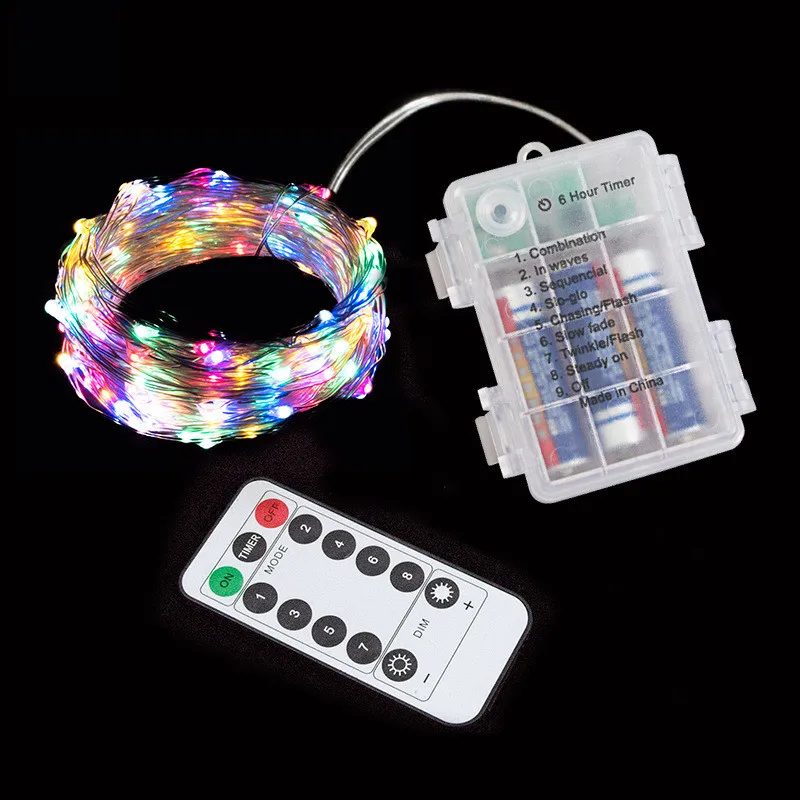 8 Modes Silver Wire Copper Wire String Lights Waterproof Battery Box Remote LED Lights Wedding Party Christmas Tree Decoration