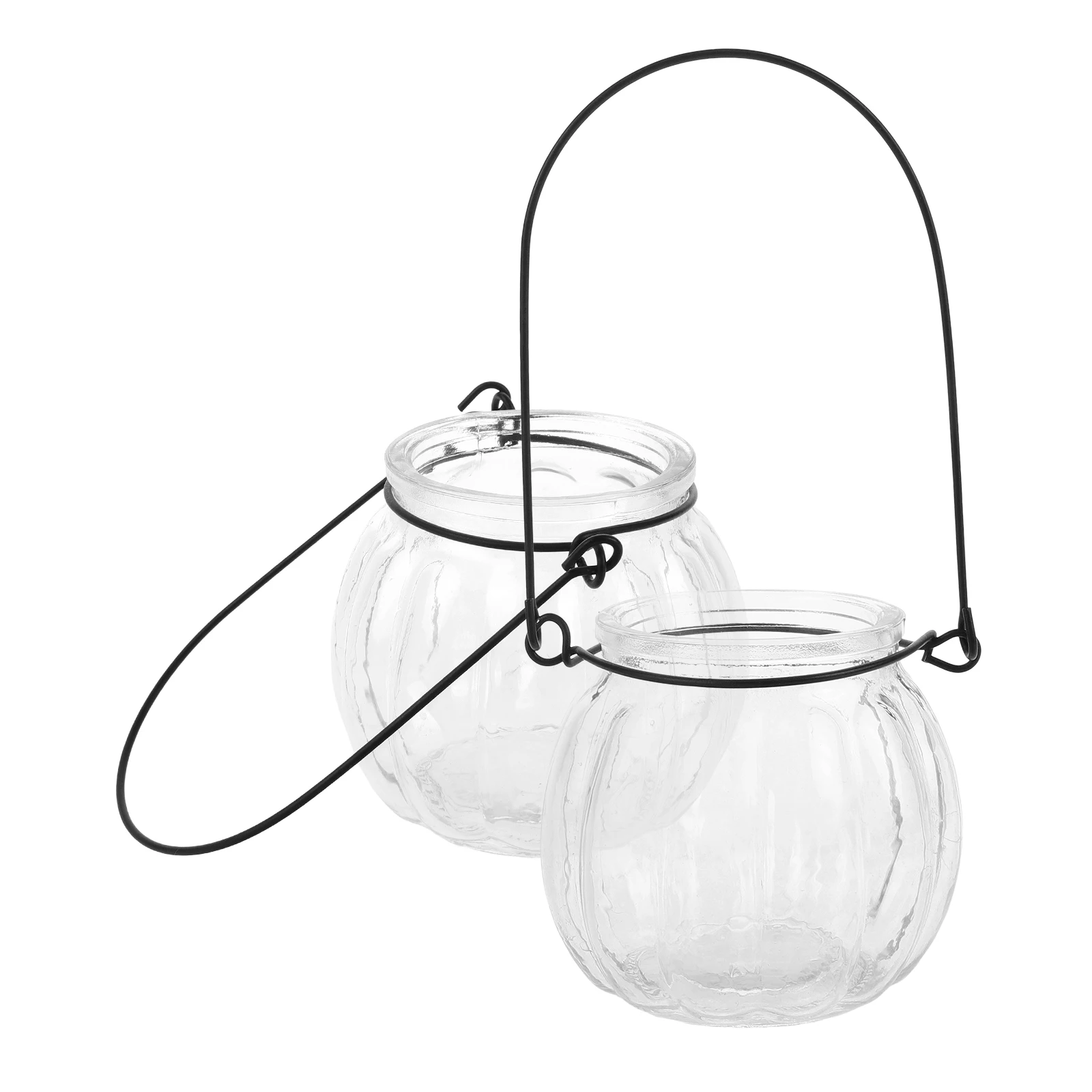 

2Pcs Clear Glass Jar Pumpkin Shape Holder for Scented Candles Decorative Tabletop Party Accessory Glass Holder
