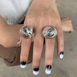 Trendy Transparent color Spiricle Ring for Women Horseshoe Flower Resin Finger Rings Girls Adjustable Korean Jewelry Gifts