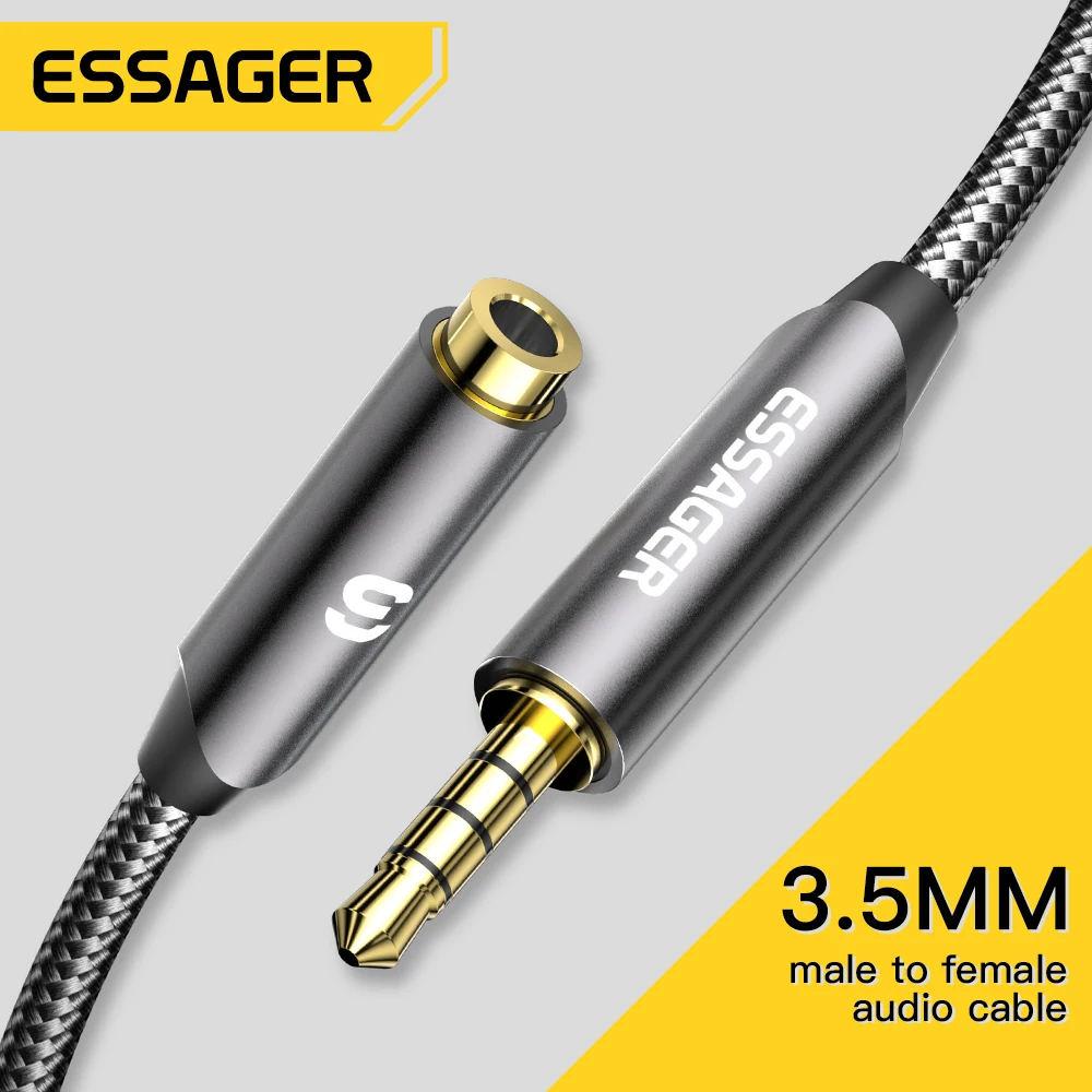 Essager AUX kabel Audio przewód głośnikowy 3.5mm Jack męski na żeński do adaptera słuchawkowego samochodowego Xiaomi Huawei iPhone PC przedłużacz