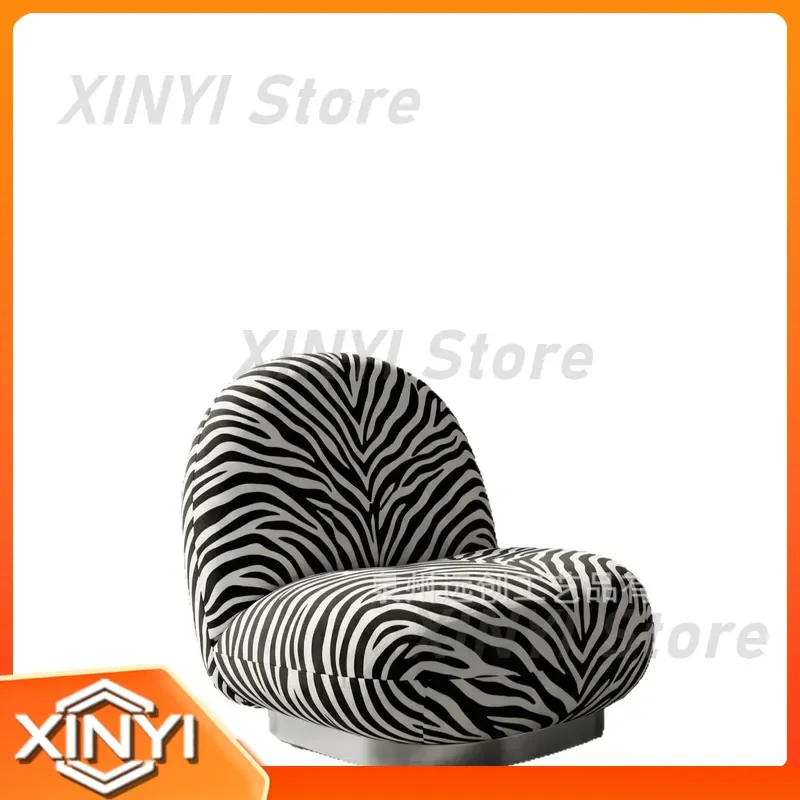 Italian Retro Single Fabric Sofa Chair for Designer Zebra Pattern Fabric Stainless Steel Casual Lazy Sofa