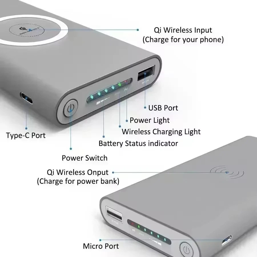 Banque d'alimentation sans fil avec charge rapide bidirectionnelle, batterie externe portable pour iPhone, Samsung, Huawei, 200000mAh, Type-C