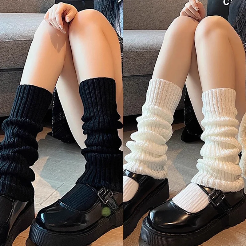 

1/2pairs Japanese Lolita Long Socks Wool Knitted Leg Warmers Fashion Foot Cover Winter Warm Soft Boot Cuffs Sweet Y2K Streetwear