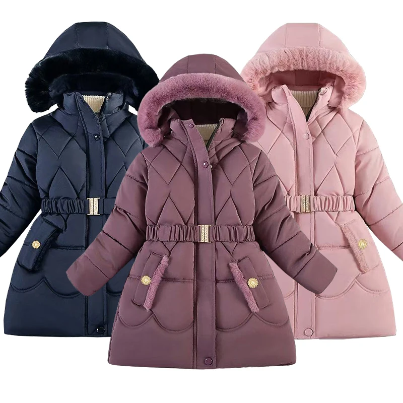

Зимняя длинная стильная куртка для девочек, однотонная толстая флисовая теплая парка с капюшоном, пальто для детей 4-10 лет, модная верхняя одежда для девочек-подростков, одежда
