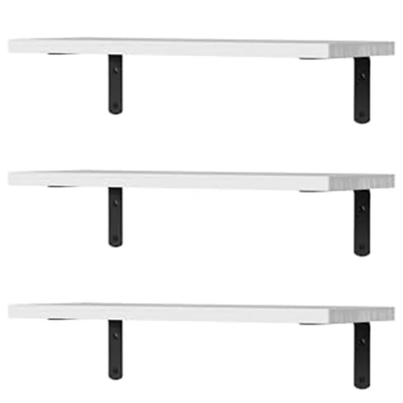 MOPHE-3X Floating Shelves,Wooden Floating Shelves For Wall Decor, Wall Mounted Floating Bathroom Shelf For Storage White