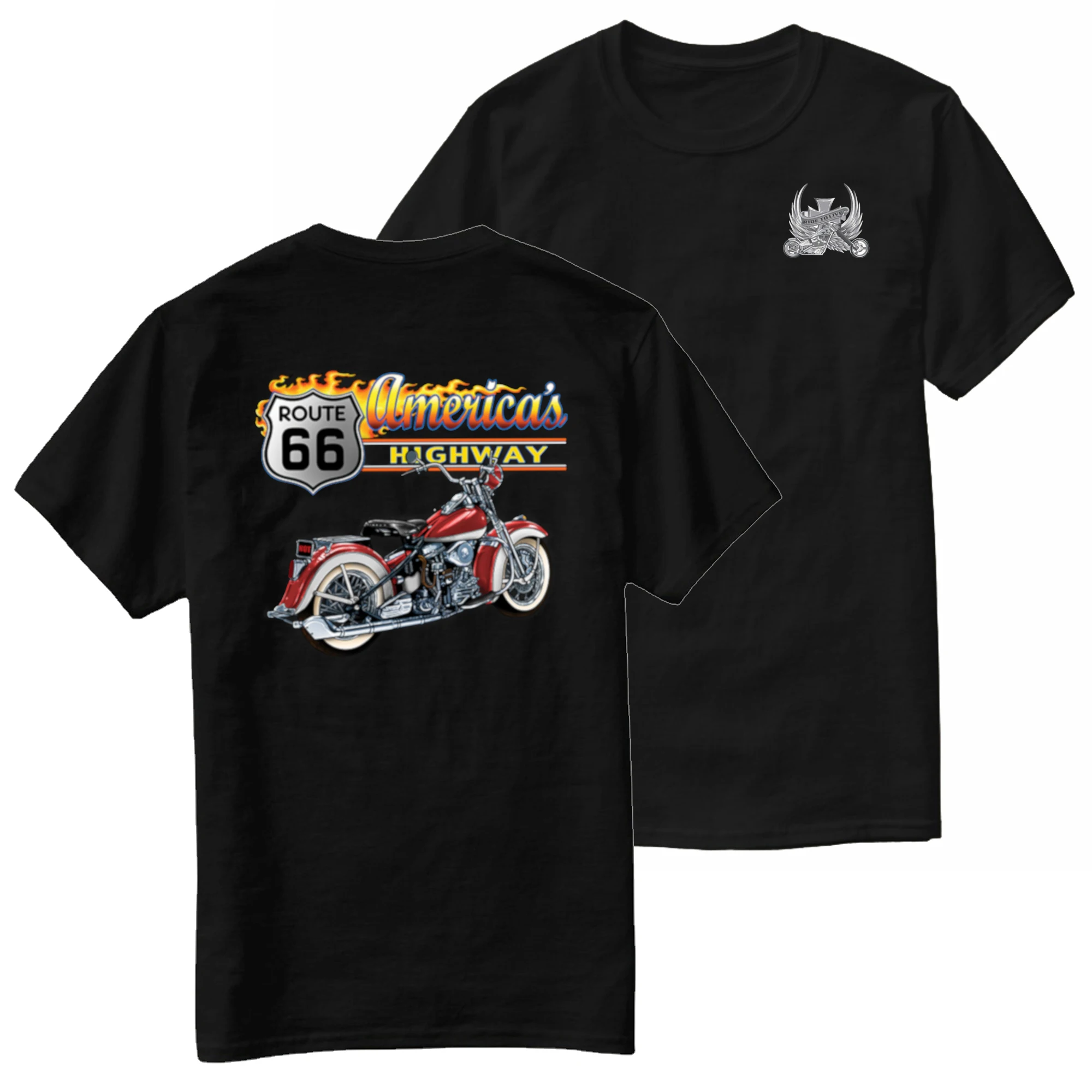 

Route 66 Americas Highway American Motorcycle Chopper Biker T-Shirt 100% Cotton O-Neck Short Sleeve Summer Casual Mens T-shirt