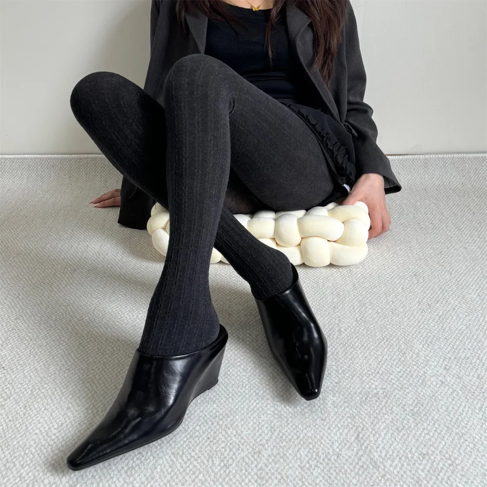 

Versatile Vertical Stripe Pantyhose Murad Color Vintage Winter Tights Thermal Thin Slim Slimming Leggings