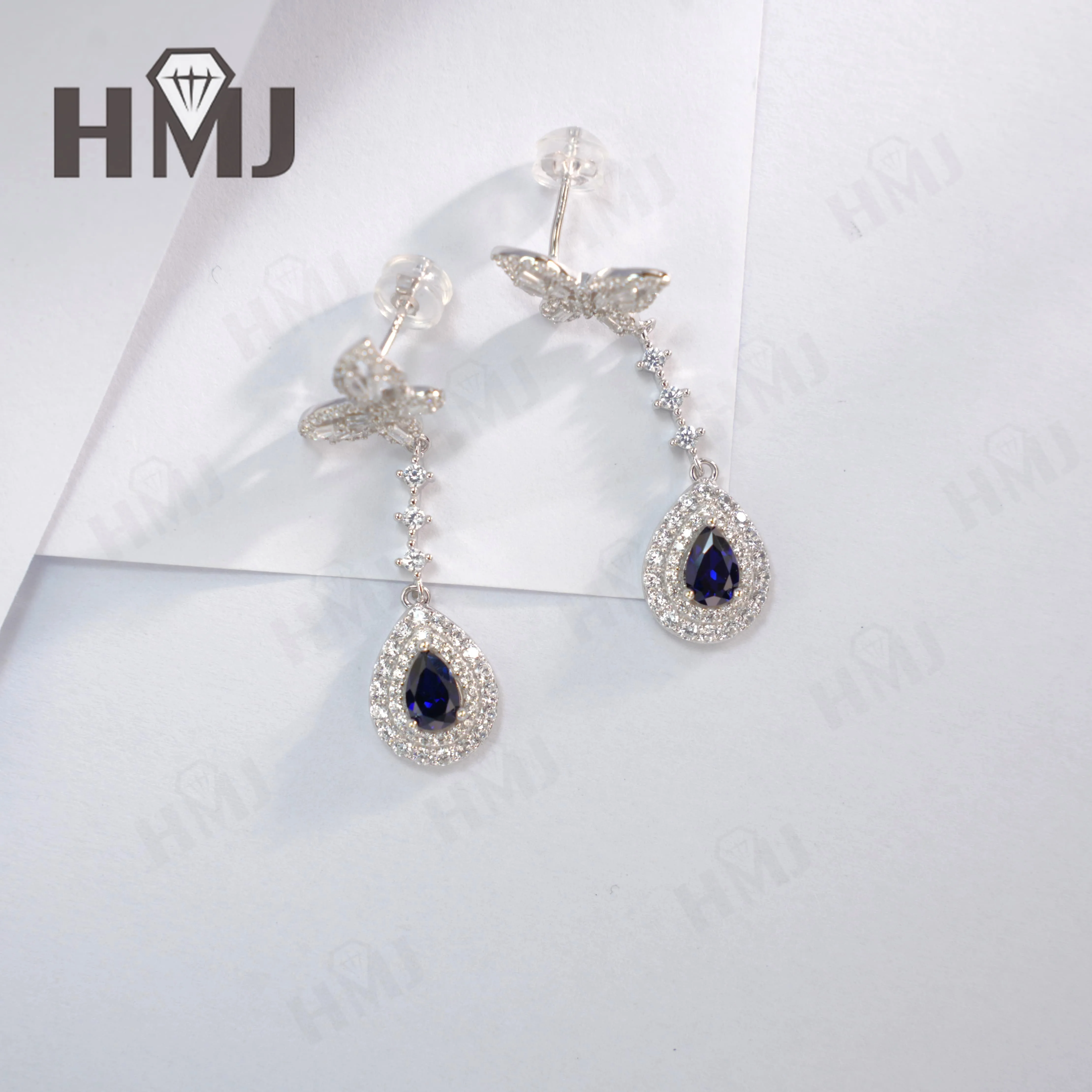 4X6mm مختبر نمت الأحجار الكريمة أقراط روبي الياقوت كولومبيا S925 فراشة القرط الطويل للنساء المألوف حفلة عيد الميلاد يوميا #3