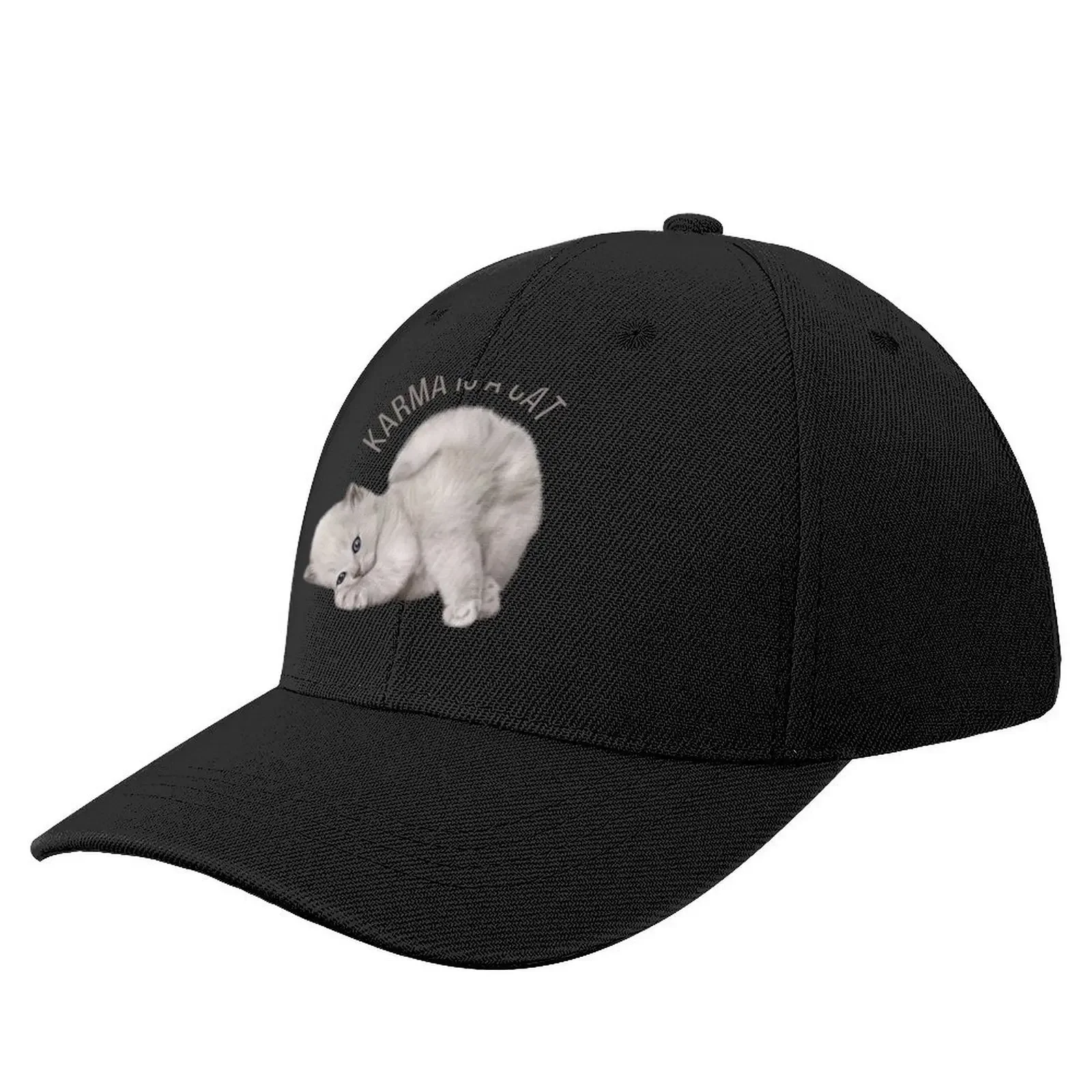 

Karma is a cat , white cat Baseball Cap Wild Ball Hat luxury woman cap New Hat For Girls Men's