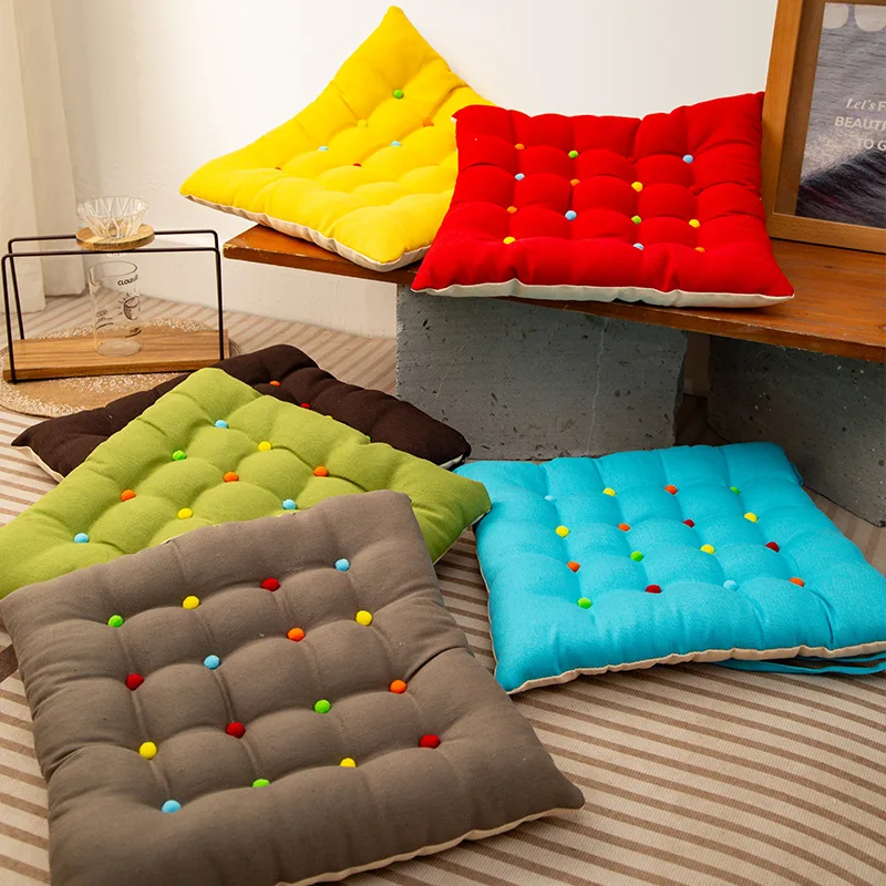 Home Dining Table Chair Cushion Office Square Stool Cushion Four Season Universal Solid Color with Tie Rope Student Seat Cushion