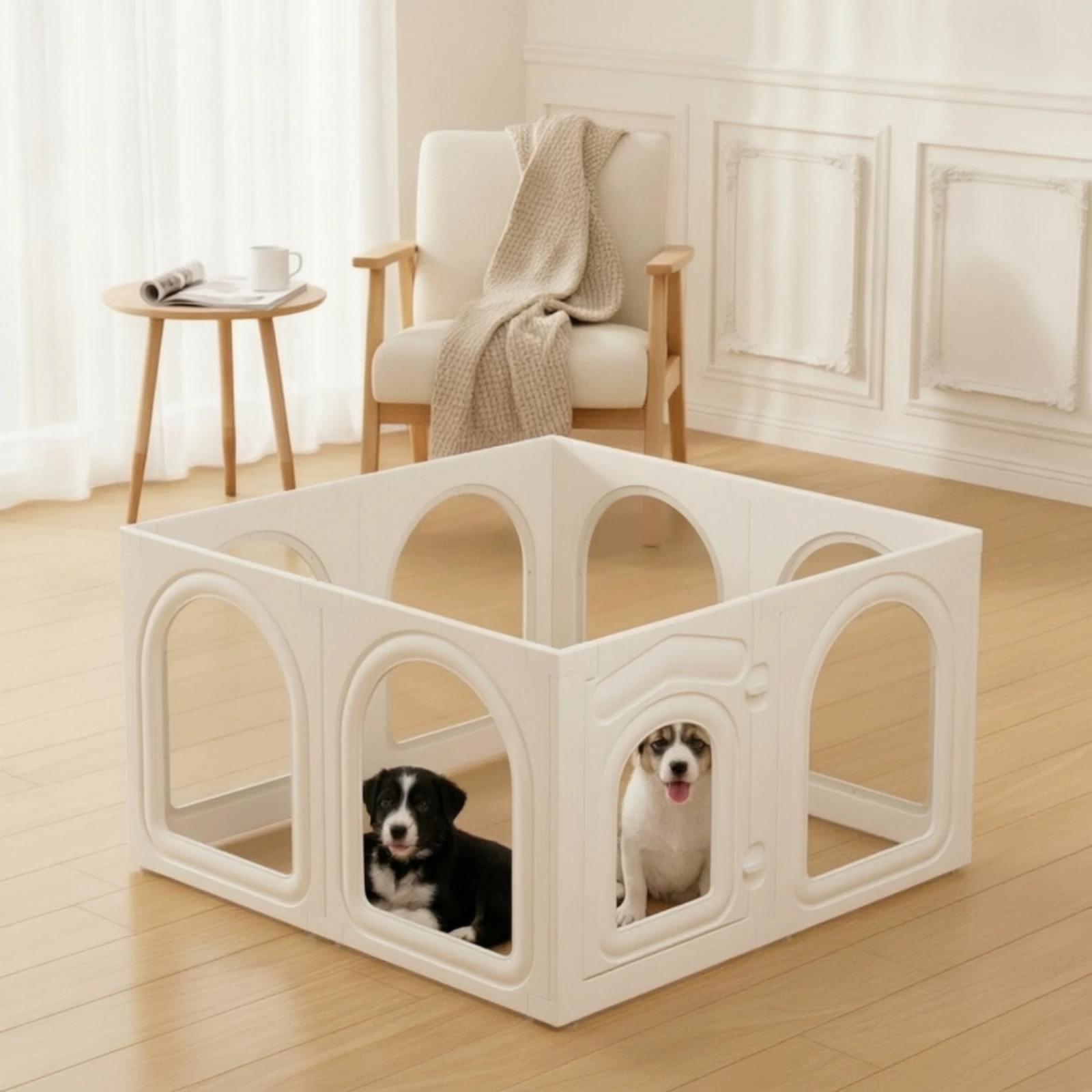 8 Pieces Dog Playpen with Door Transparent Modular Pet Playpen Pet Fence with Door Lockable Enclosure Indoor for Small Dogs