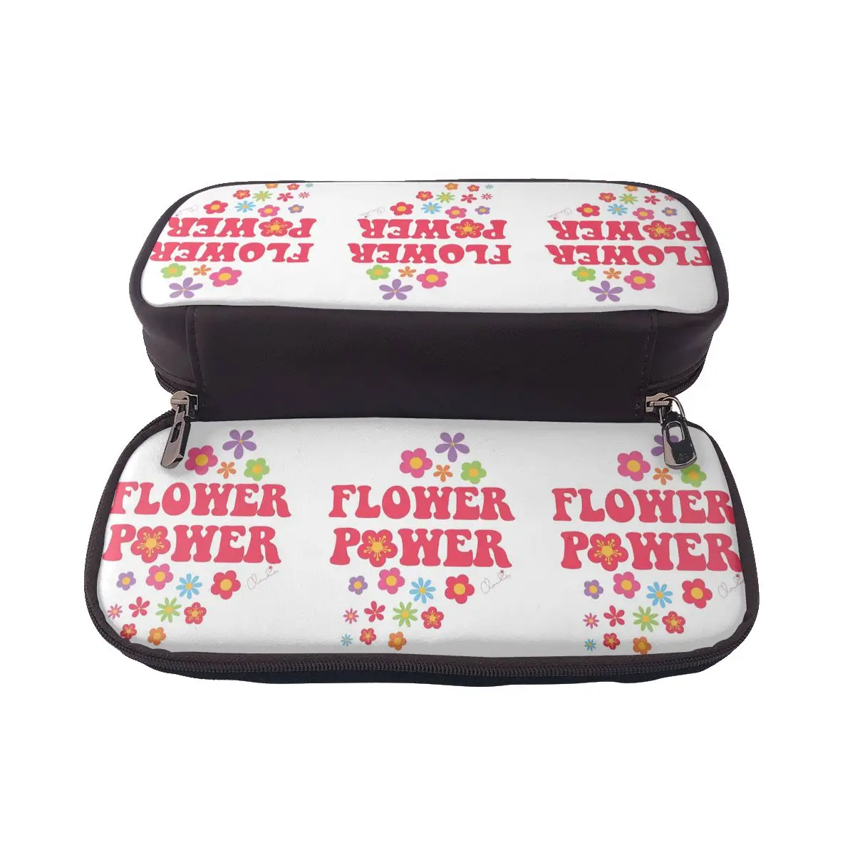 

Colorful Flower Power Seamless Pattern Leather Pencil Case for Kids School Pen Box Pencil Bag Stationery Supplies Pen Holder Bag