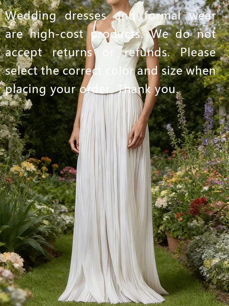 Elegant V-Neck Corset Flowers Pleat Straight Bride Wedding Dresses Bridal Gowns Customized