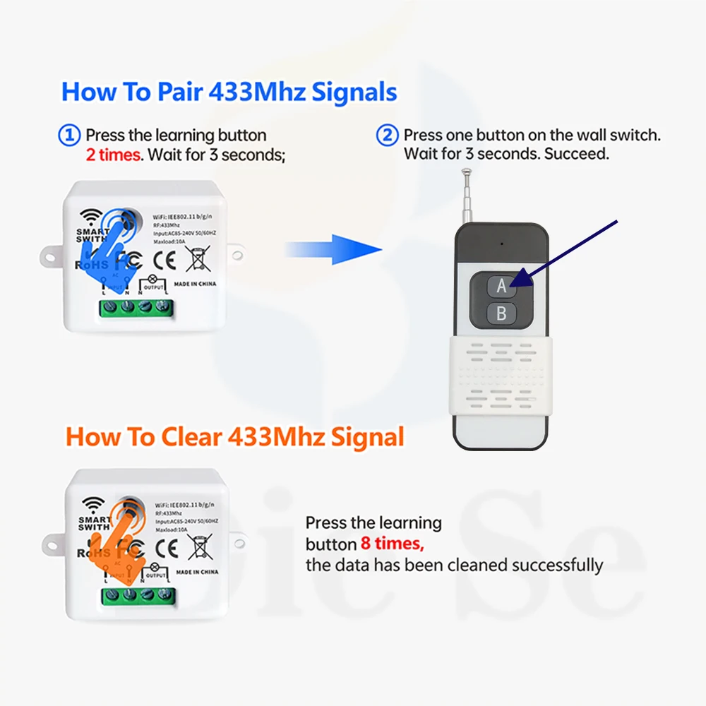 433MHz Wireless Remote Control Transmitter 500m AC 220V 1CH Receiver Mini Size Module Universal Switch  for LED/Light/Fan