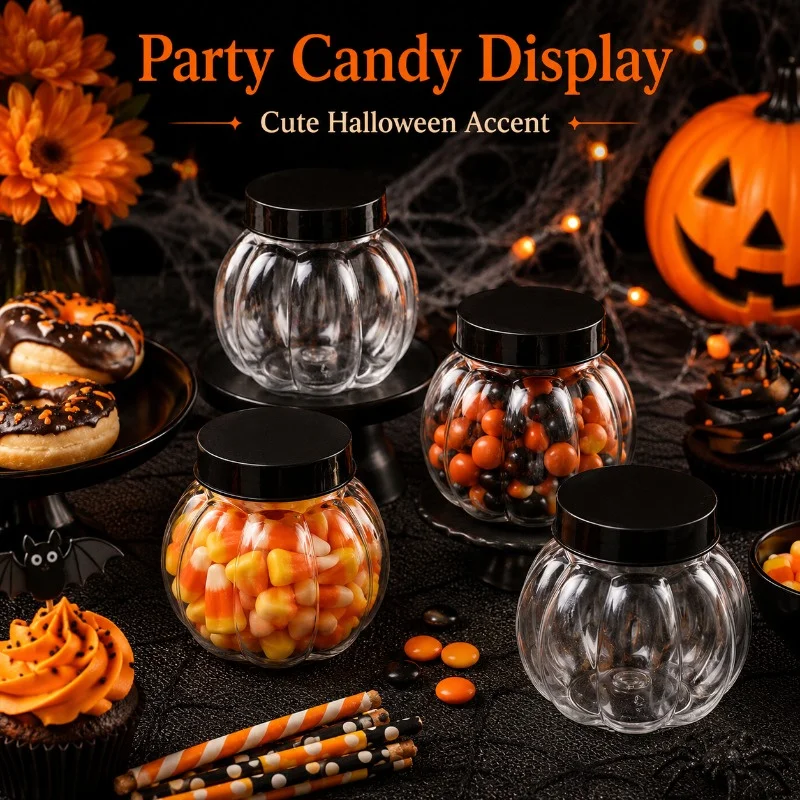 2026 NEW Halloween Pumpkin Jars,Clear Mini Candy Containers, Pumpkin Shaped Treat Jars Halloween Party Favors, Decor,christmas