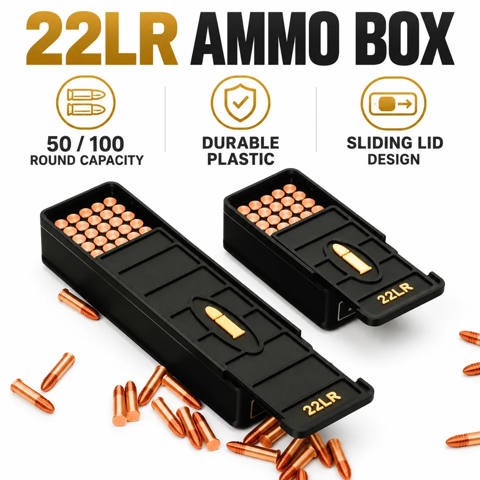 .22LR Ammo Storage Box 50/100 Round Two Ammo Capacity Storage Box 3D Printed Plastic Material - Detail Angle #03