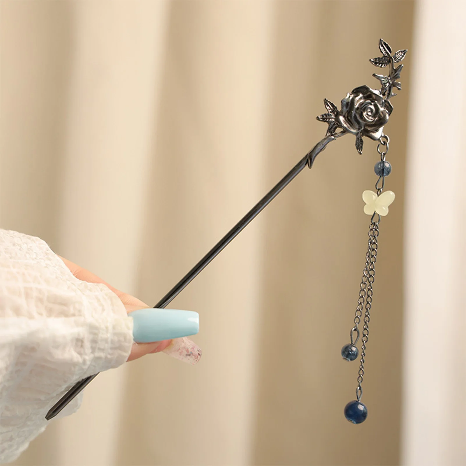 New Chinese Style Moonstone Tassel Hair Sticks for Women Vintage Metal Flower Hanfu Chopstick Hair Sticks Hair Accessories view 3