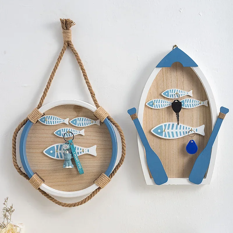 

Креативное домашнее настенное украшение, органайзер для ключей в средиземноморском стиле, настенный деревянный держатель для хранения с крючком
