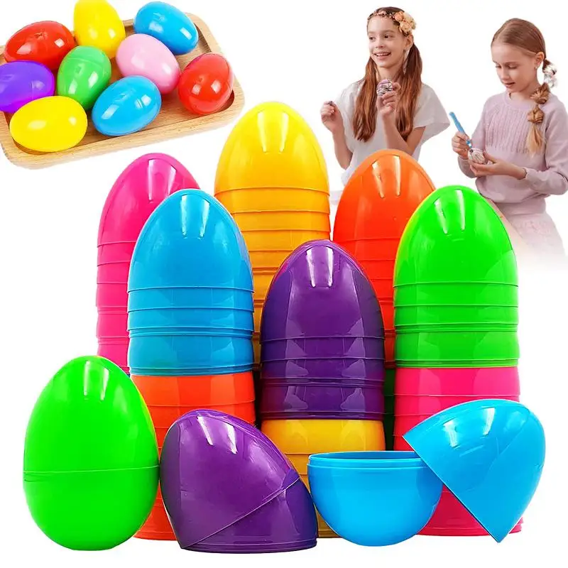 50 Uds. De huevos de Pascua de plástico rellenables con estampado colorido, Cajas de Regalo de dulces DIY, juguetes para niños, Baby Shower, recuerdos para niños, huevos vacíos de Pascua