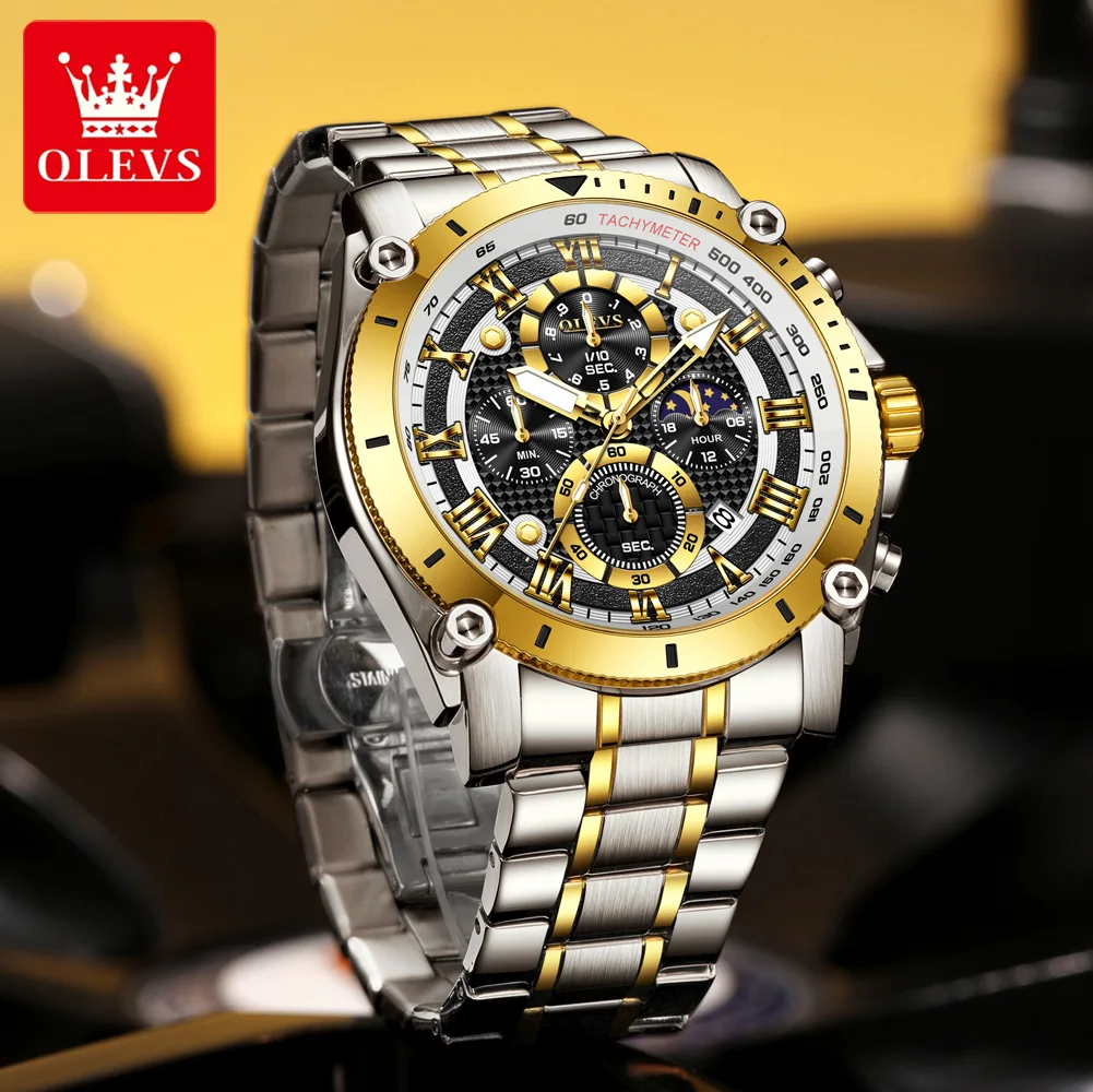 OLEVS 3689 Mens Watch Quartz Watch Multifunctional Sports Business Watch For Men 30m Waterproof Luminous Phase Box Original