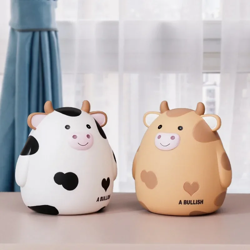 Desktop Piggy Bank Children Cute Cow Piggy Bank Coin Saving Box Jar Coin Organizer Storage Box Coin Deposit Tank