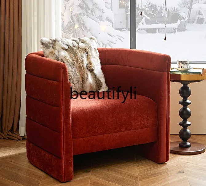 

French retro single sofa red fabric single chair