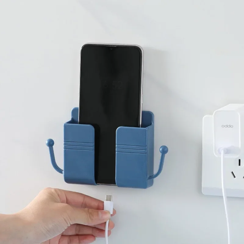 Self Adhesive Wall Phone Holder Remote Control Storage Box Hook Design Bedside Mobile Charging Bracket Home Organizer