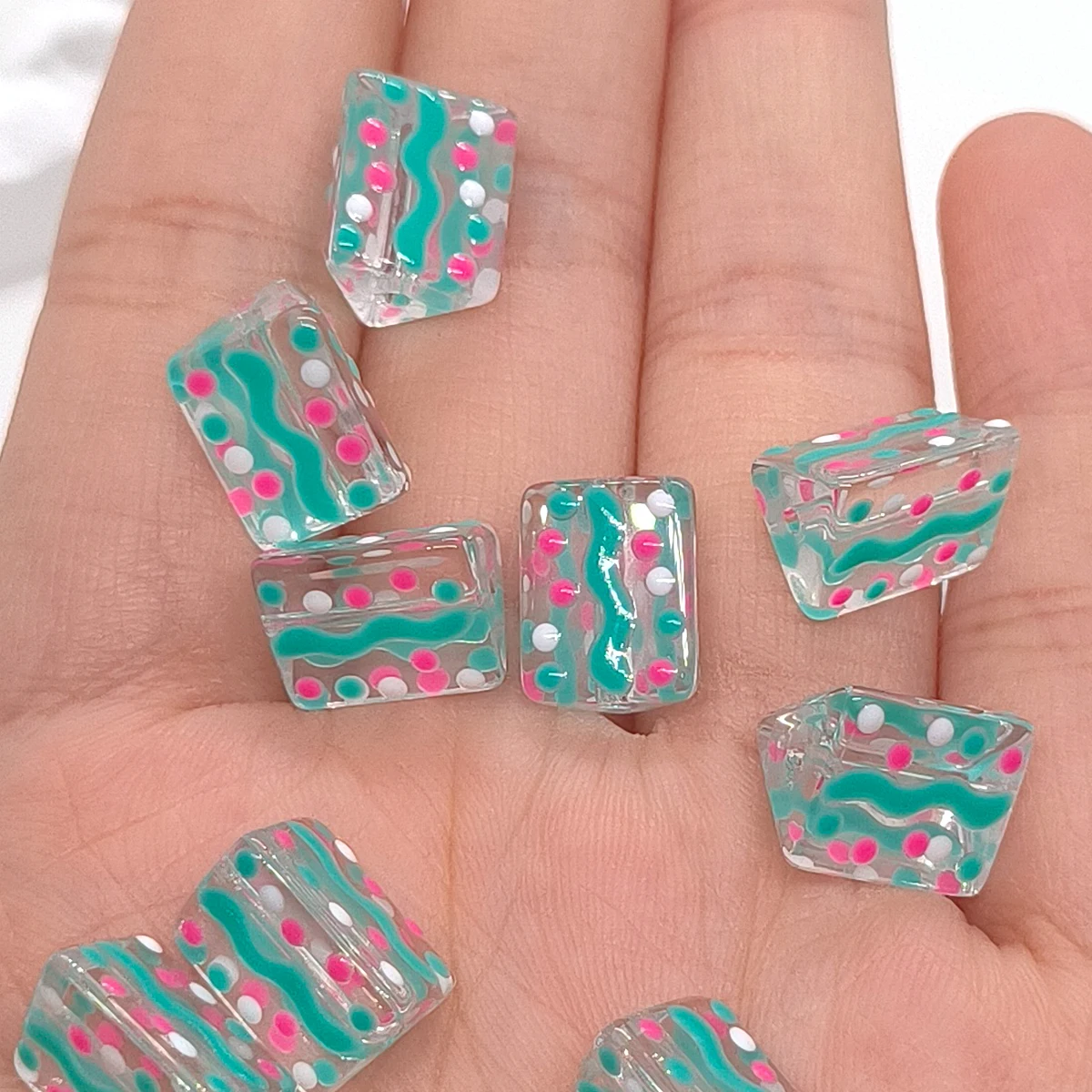 Mint Green Wave Glass Beads 12mm Triangular Transparent Charms 4pcs 8pcs for DIY Jewelry Making Bracelet Necklace Gift