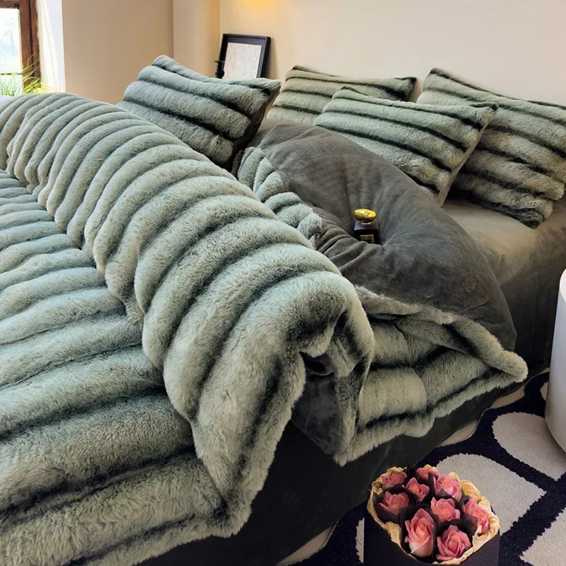 

2024 new rabbit velvet milk velvet thickened rabbit fur warm four-piece set, 1.5m 1.8m bed sheet four-piece set