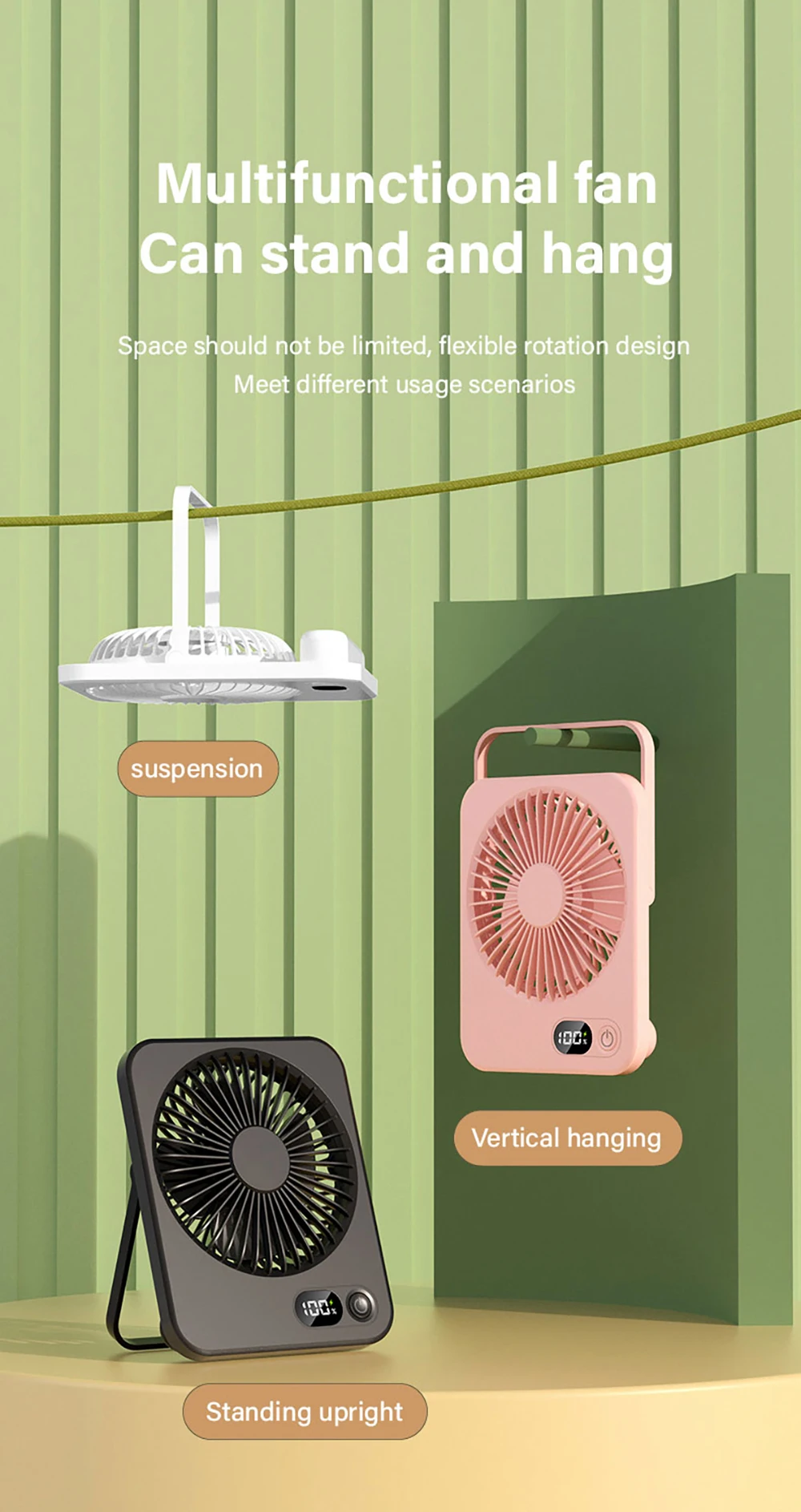 Tragbarer Mini-Ventilator, USB-Tischventilator, faltbare Tischventilatoren mit 5 Geschwindigkeiten, leistungsstarker Wind, wiederaufladbarer Wandventilator, kleine Campingventilatoren – Detail 5