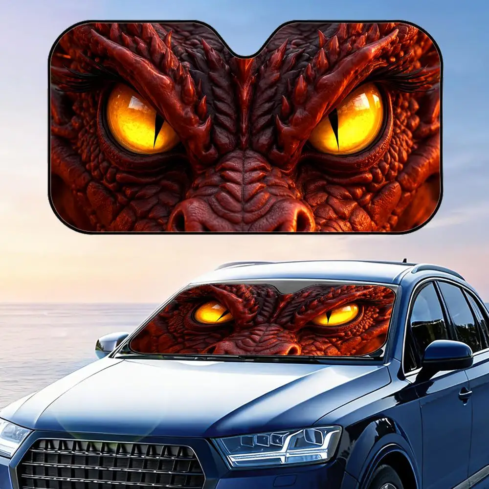 

Yellow Eye of a Red Dragon Sun Visor Car Front Windshield Sun Shade Foldable Reflective UV Protection Heat Insulation Cover