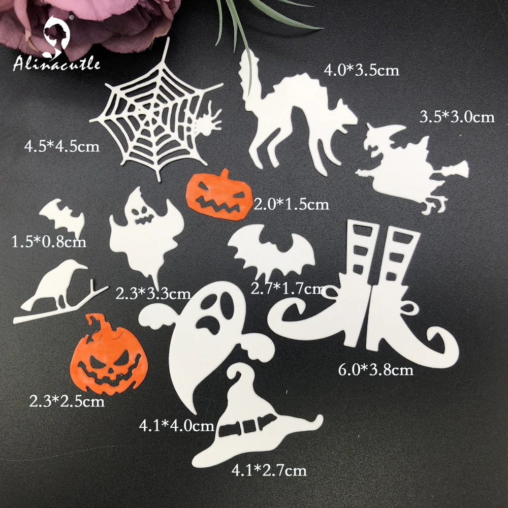 Alinacutle Metalowe matryce do wycinania Części Halloween Pająk Kot Scrapbooking Papierowy album rzemieślniczy Ręcznie robiony szablon kartki