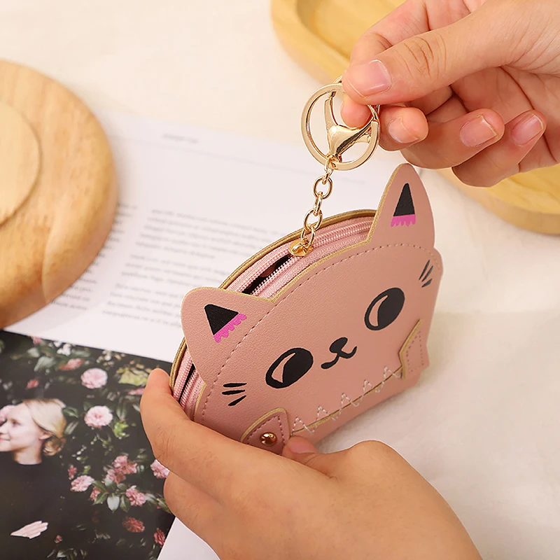 Monedero de dibujos animados para mujer y niña, monedero pequeño con diseño de gato y pez, ideal para regalo, 1 unidad